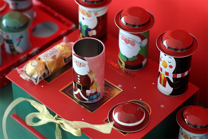 定制圆筒形圣诞糖果铁盒